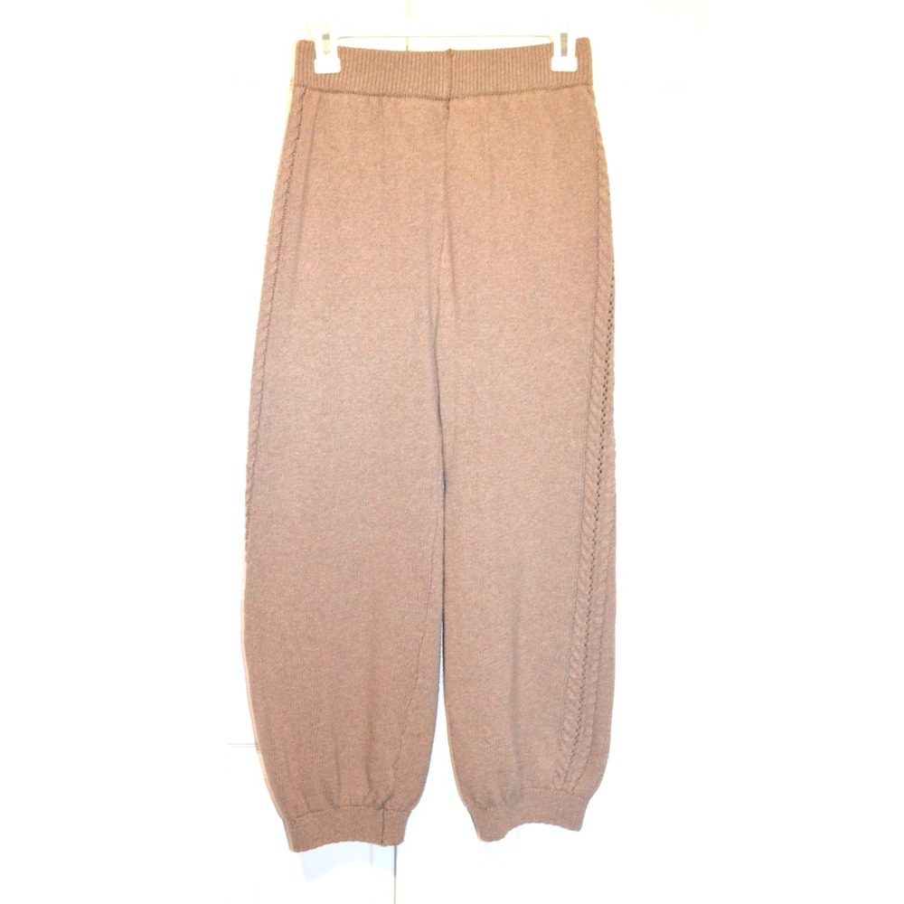Womens Beige Knit Pants Size M Cozy Lounge Casual Knitwear Cable Knit Down Leg